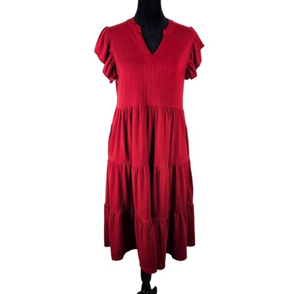 Anrabess Womens Flowy Tiered Boho Red Dress Casual & Comfortable Size Small - Picture 4 of 12